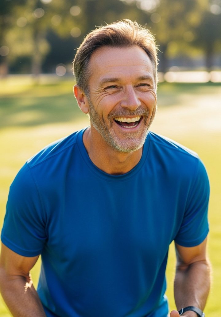 A happy, energized man in his fifties