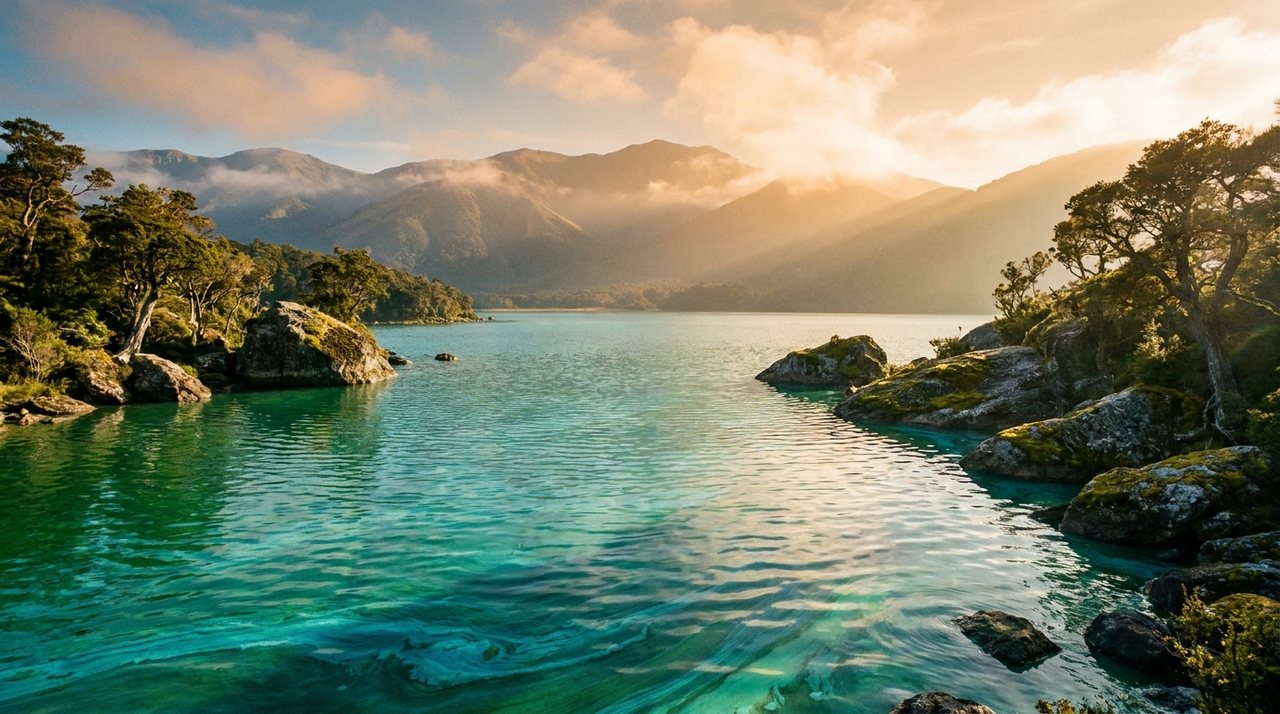 A pristine mineral lake where blue-green algae grows