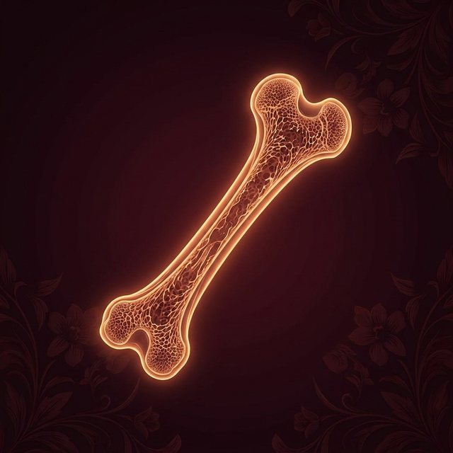 A glowing golden illustration of a human bone