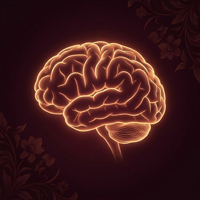 A glowing golden illustration of the human brain