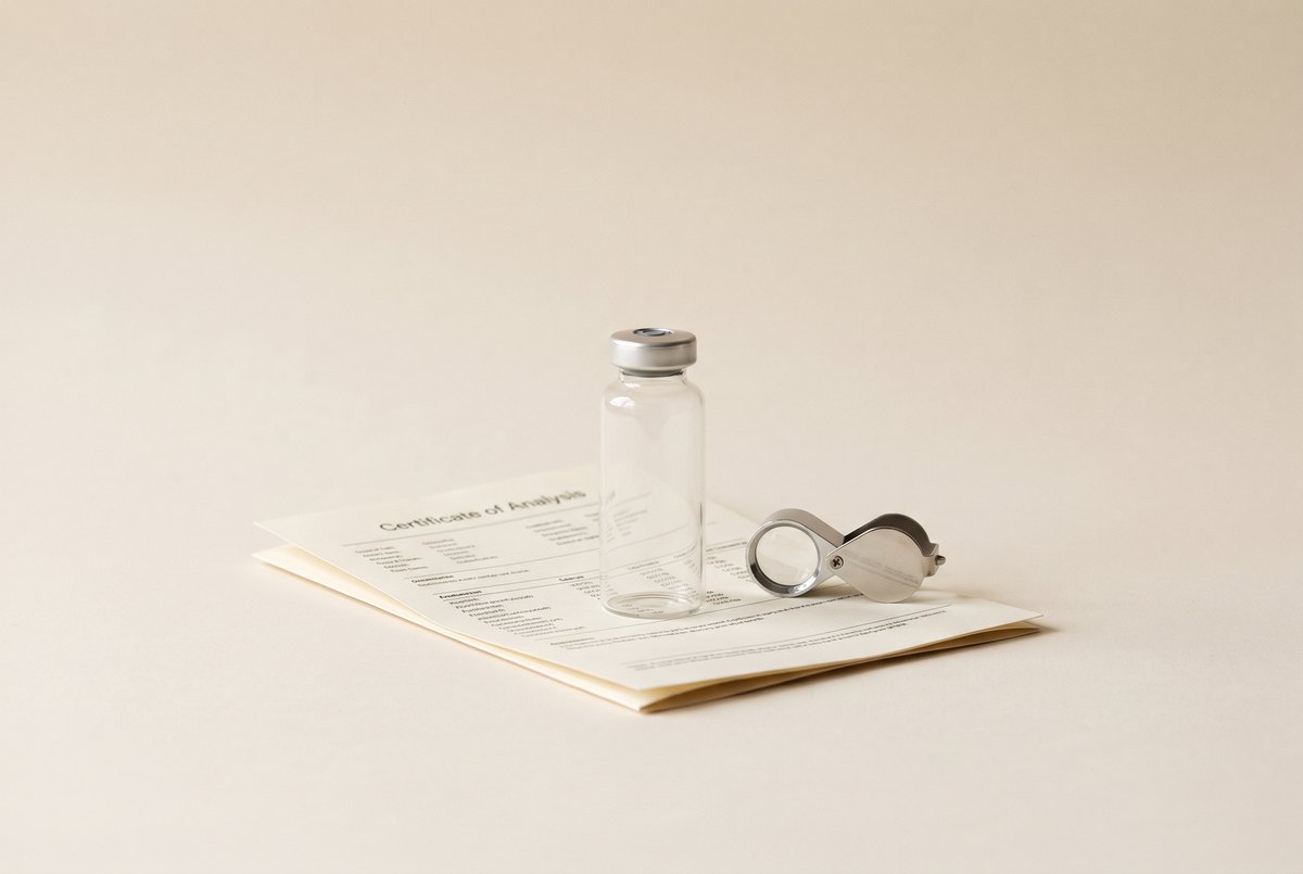 Certificate of Analysis and lab vial
