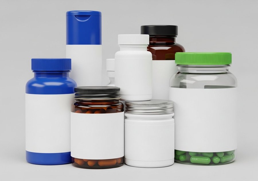Six separate supplement bottles