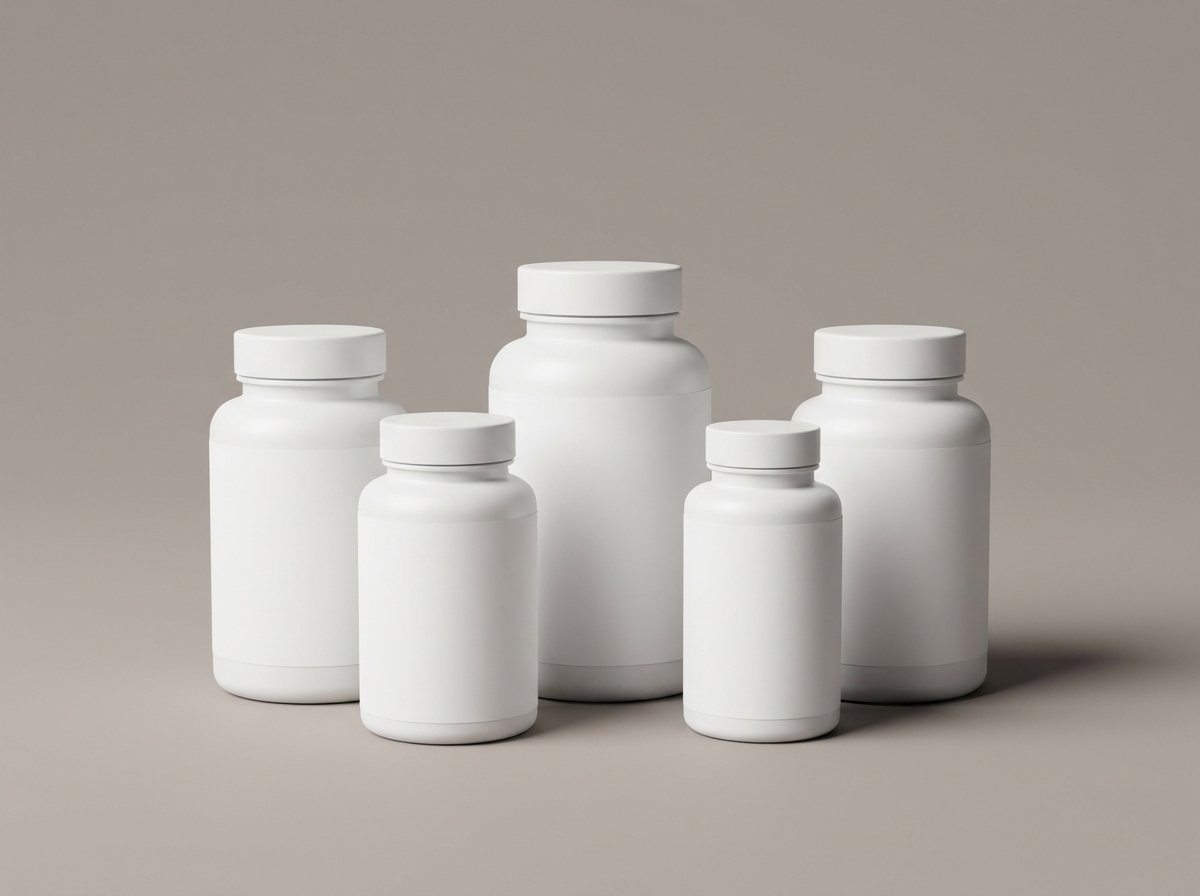 Five separate supplement bottles